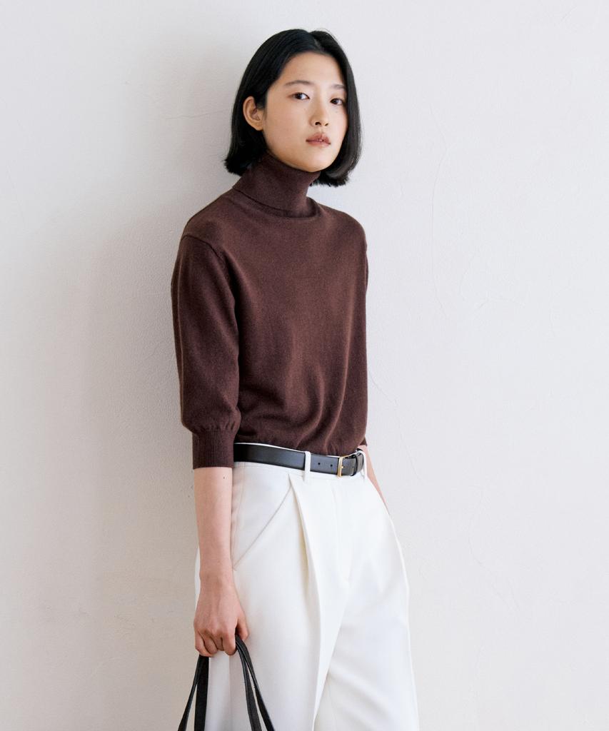 NOTIA Wool100 Turtle Neck Half Knit - Brown