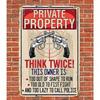Private Property Think Twice Metal Sign 8x12 Inch, Vintage Funny Warning Plaque For Man Cave