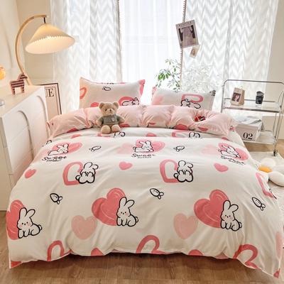 Bett Vierteiliges Set aus Bettlaken aus reiner gewaschener Baumwolle Bettbezug Schlafsaal Einzelbett Dreiteiliger Bettbezug