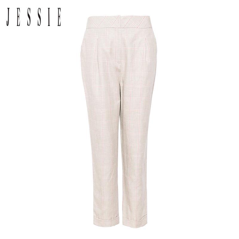 JESSIE Women's Plaid High-Waist Straight Cropped Pants