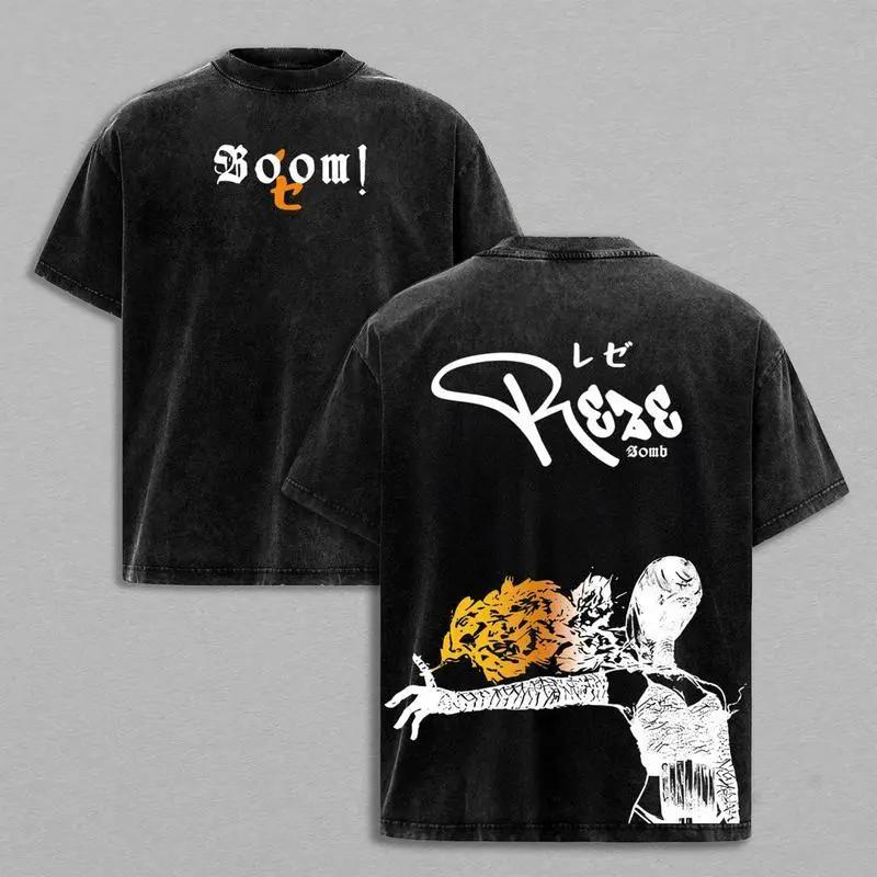 

Печатная футболка Reze Аниме Человек-бензопила Одежда Мужская Женская Хлопковые футболки Ретро Стиранная футболка Харадзюку Мужские Топы с коротким рукавом XXL чёрный