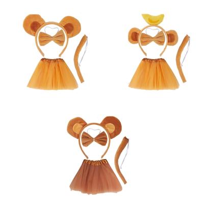 Costume da Scimmia per Bambini Set Cosplay Animale Fascia con Orecchie da Scimmia Papillon Coda per Bambina Festa di Halloween