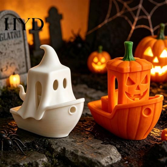 Ghost Ship Figurine 3D Printed Halloween Boat Figurine, Spooky Pumpkin Festive Holiday Decorations Statue for Party Tabletop Home Decor Themed