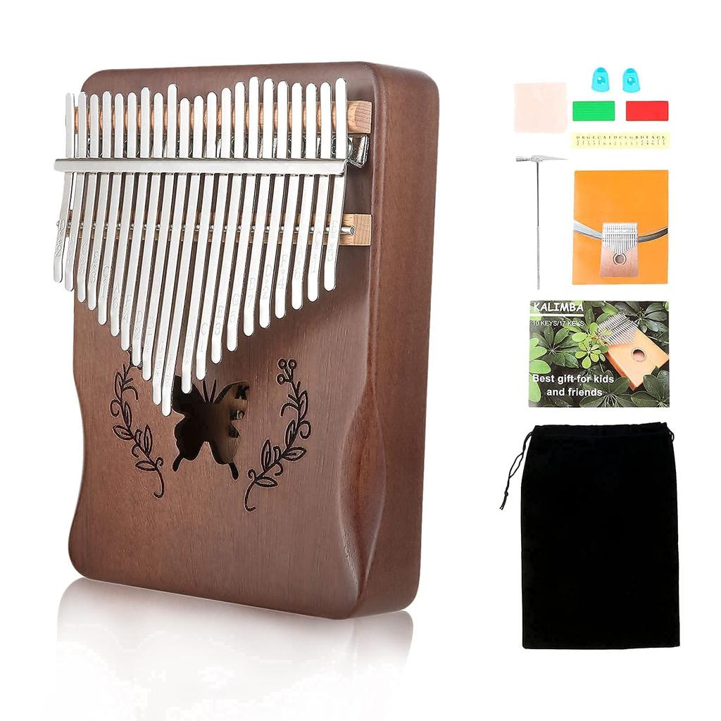 DRELD Kalimba 21-Key Thumb Piano Butterfly Wooden Portable Healing Music Beginner's Guide Tuning Hammer Storage Bag