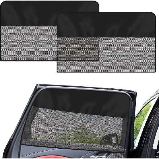 Rear Window Sun Shade, 2 PCS Magnetic Double Layer Car Side Window Sun Shades For Baby, Half Blackout & Half See-Through Back Window Covers For Sun &