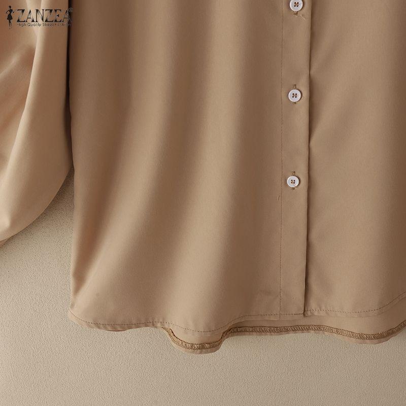 ZANZEA Lässige Bluse mit Umlegekragen und einfarbigen Langarmshirts für Damen