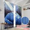 2pcs 2D flat printing Scene Curtains Dreamy Blue Horse Comforting Person Polyester Without Electricity Festive Curtains Perfect