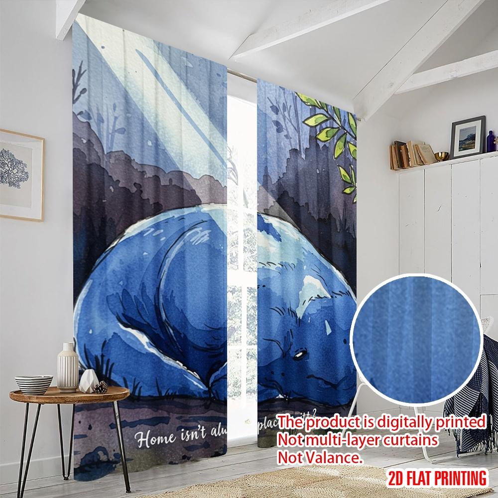2pcs 2D flat printing Scene Curtains Dreamy Blue Horse Comforting Person Polyester Without Electricity Festive Curtains Perfect