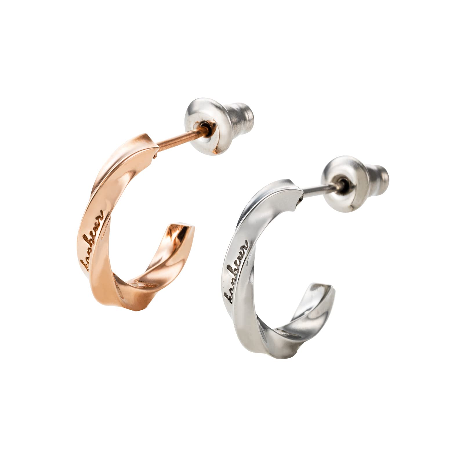 

Earrings Surgical Stainless Steel Half Hoop Twisted Message Pink Silver Set of 2 [White Clover] & 4SPE007GO&4SPE007SV