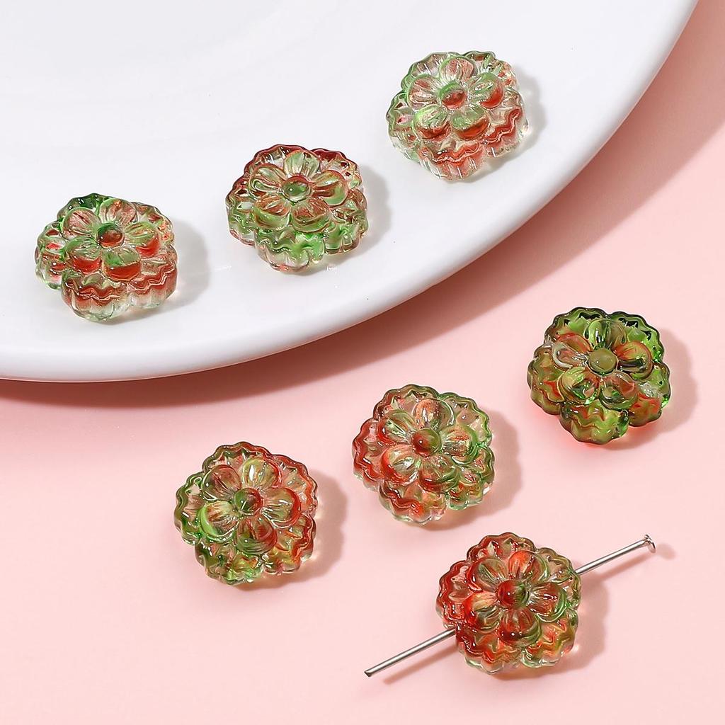 Multi-colored Twin Flower Shaped Glass Beads 15mm 10pcs For Jewerlry Making DIY Bracelet Necklace