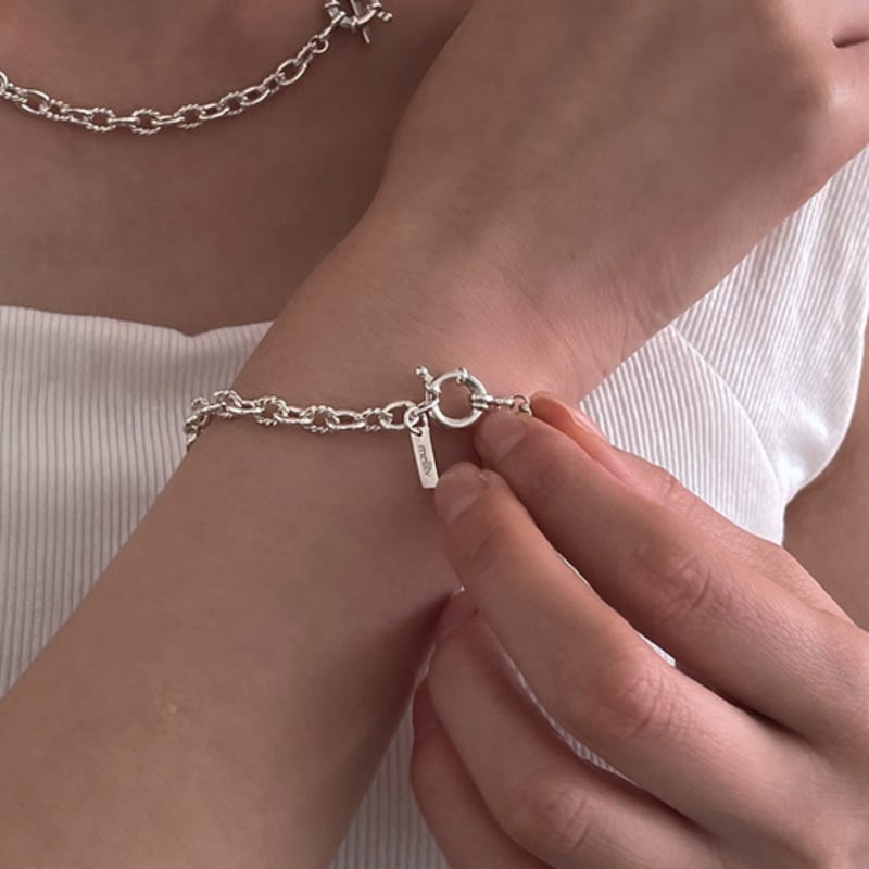 Melliv Silver SR Decoration Bold High-Band Combination Chain Bracelet_mvb07