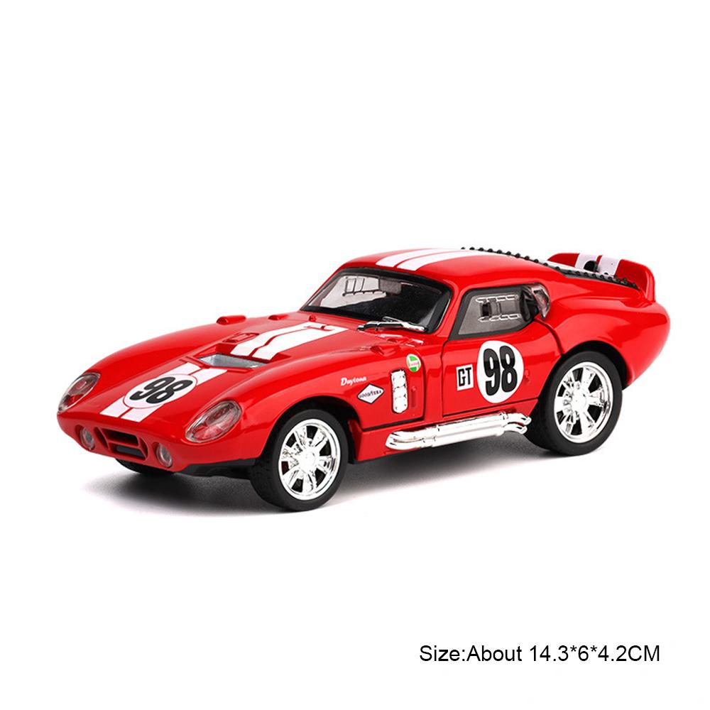 1:32 Scale Cobra GT500 Sports Car Model Toy Sound Light Pull Back Shock Absorption Vehicle Models Miniature Gifts for Kids