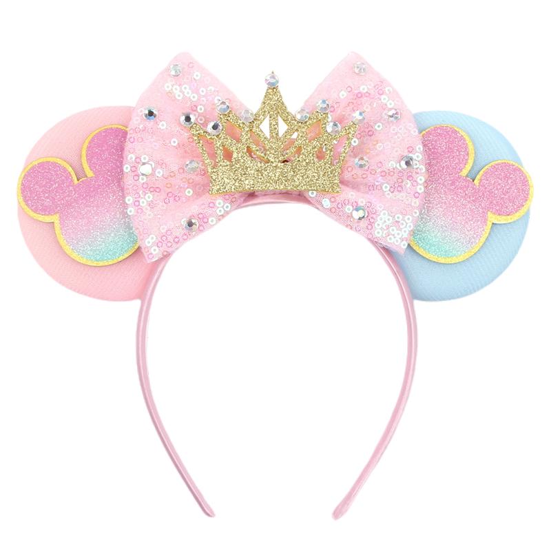 Trip Mickey Ears Headband For Girls Women Sequin Castle 5"Bow Hairband Festival Party Cosplay DIY Hair Accessories