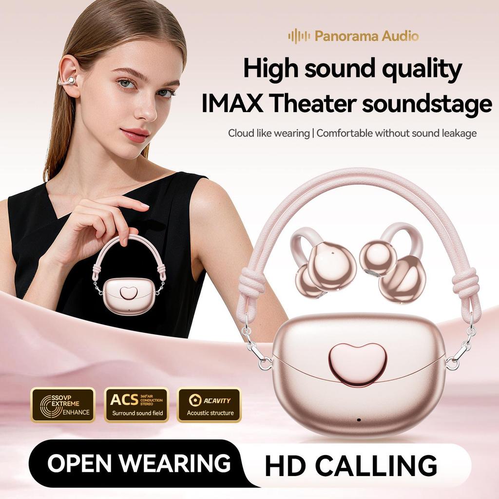 Rose Gold M106 Bluetooth Headset with Love Heart Design - Ear Clip In-Ear, Long Battery Life.