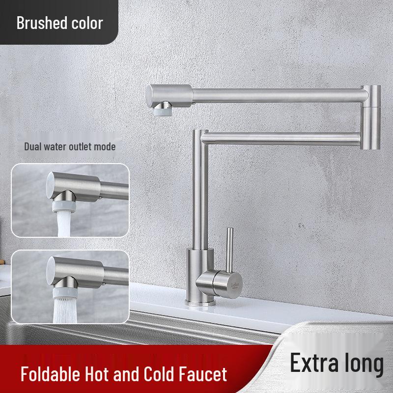 304 Stainless Steel Retractable Wall-Mounted Dual Outlet Faucet