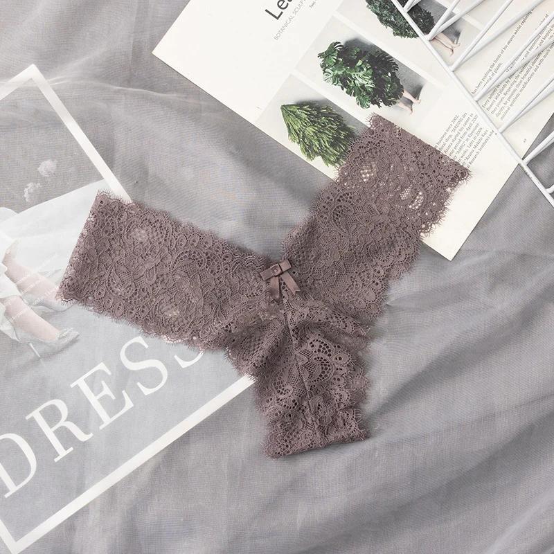 Sexy Lace Panties Women Hollow Out Bow Lingerie Low Rise G-String Female Underwear Solid Comfortable Thong Intimates Lingerie