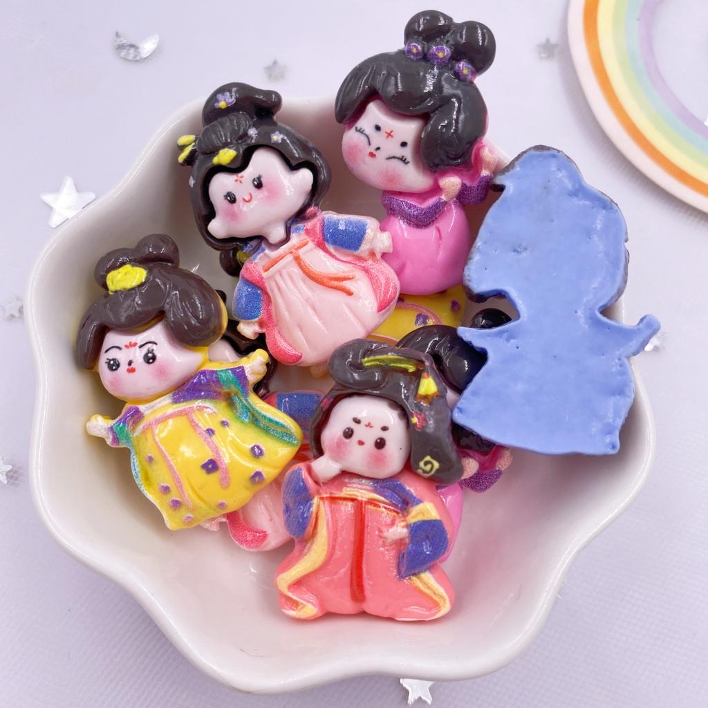 Resin Mix Colorful Cartoon Kawaii Cool Tang Dynasty Beauty Girl Flatback Figurine 10PCS Scrapbook DIY Bow Accessory Decor Crafts