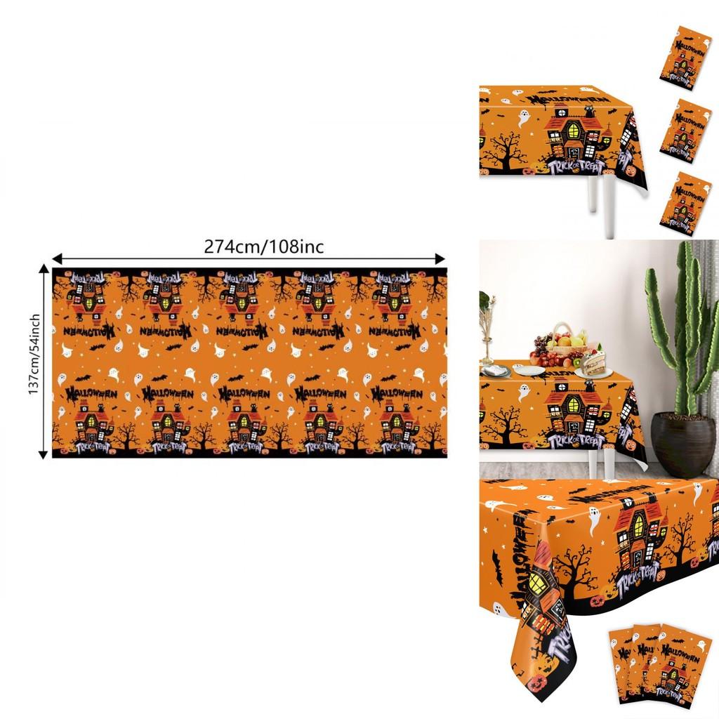 Halloween Disposable Tablecloth With Ghost And Castle Print For Party Decor