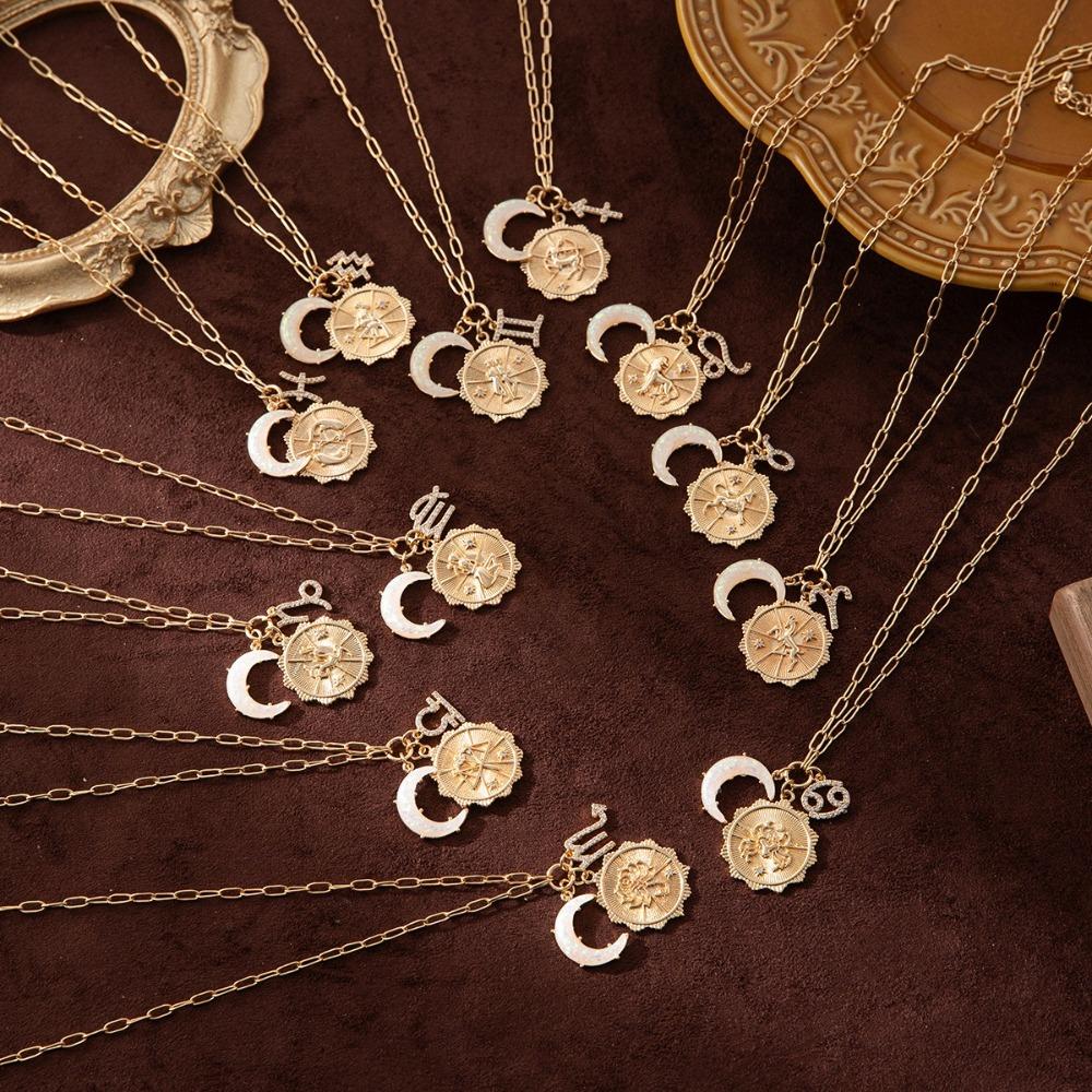 Light Luxury 12 Constellation Necklace Moon Sun Bohemian Golden Necklace Summer