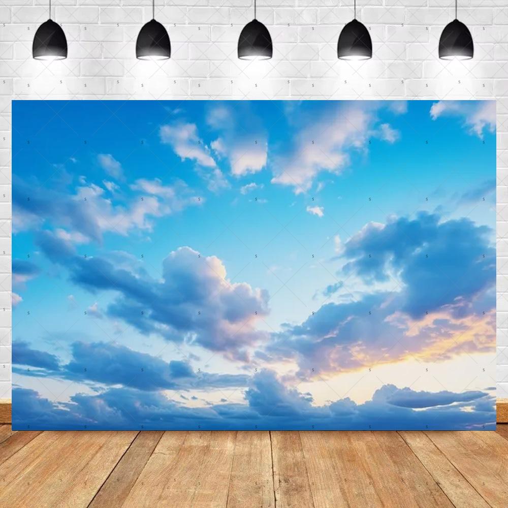 Blue Sky White Cloud Photography Props Decortions Background Realistic Sunlight Photo Studio Backdrop Supplies Banner Kids Gifts