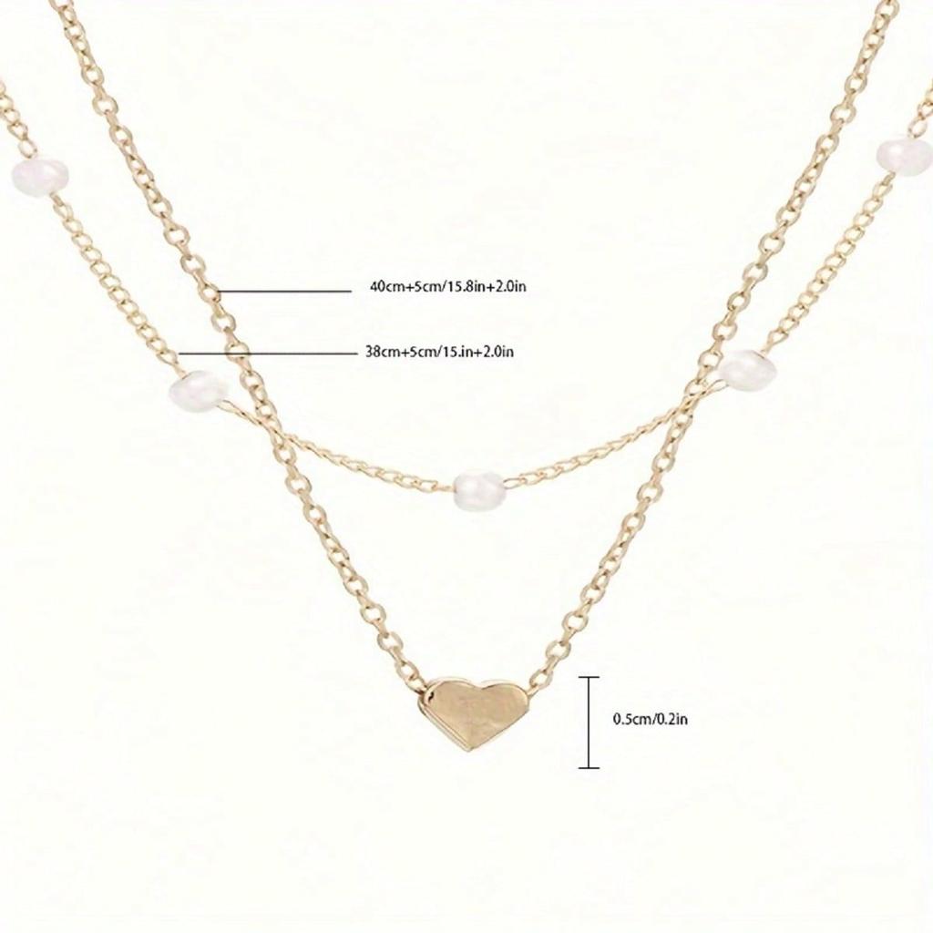 2 Elegant Vintage Style Imitation Pearl Heart Pendant Layered Necklaces - Suitable for Daily Wear, Best Gift for Friends and Best Friend
