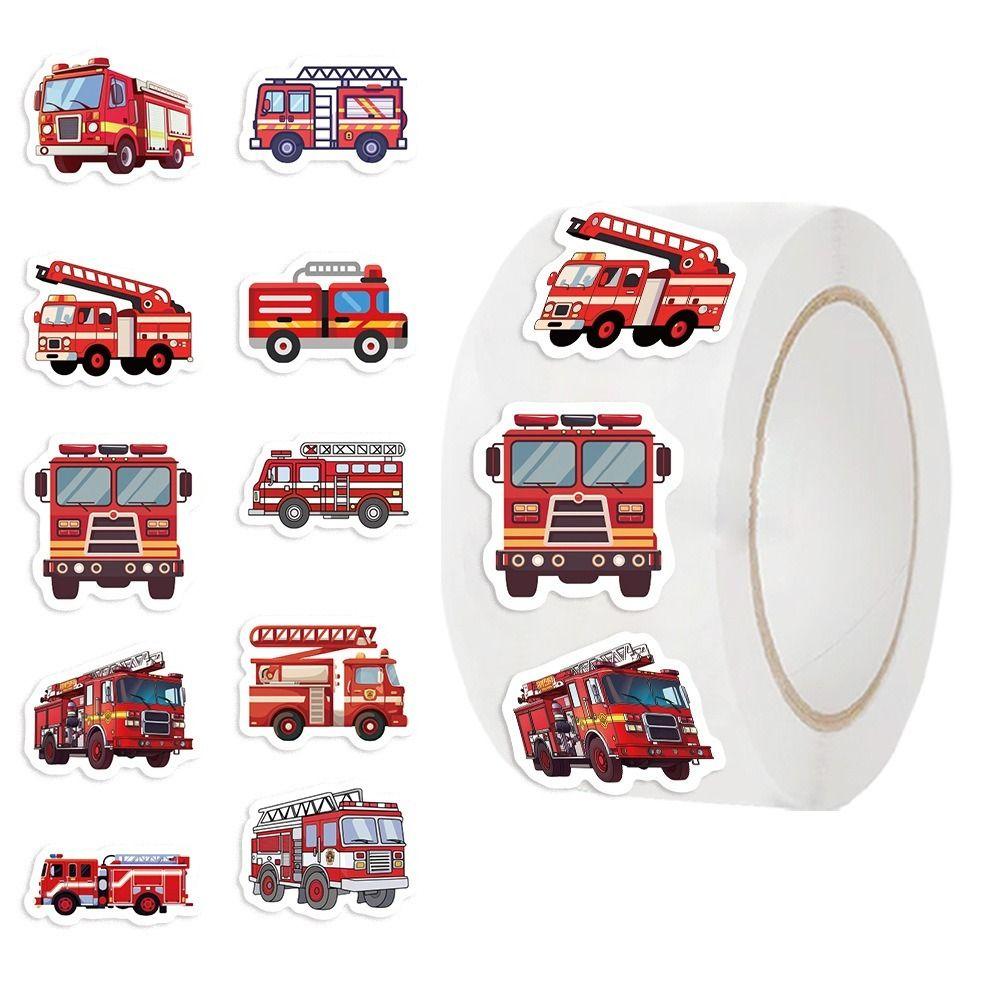 Cartoon Design Truck Stickers 500PCS Roll Fire Engine Stickers  Living Room Decoration