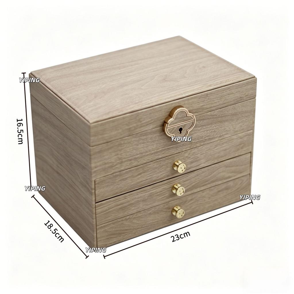 Jewelry Box, Walnut Wood Grain, High-end Exquisite Jewelry, Gold Stud Earrings, Necklace, Anti-oxidation Retro Storage Box, Large Capacity