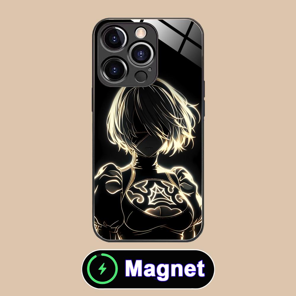 Anime Nier 2B Glass MagSafe Mobile Phone Case for iPhone 17 16 15 14 13 12 11 Air Pro Max Plus Mini Colorful Cover