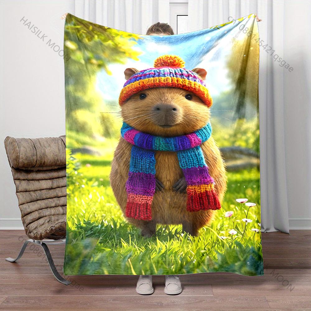 Multi-size Cute Capybaras Art Pattern Blanket Warm Soft Fluffy Kids and Adult Sofa Bed Throw Blanket Outdoor Travel Camping