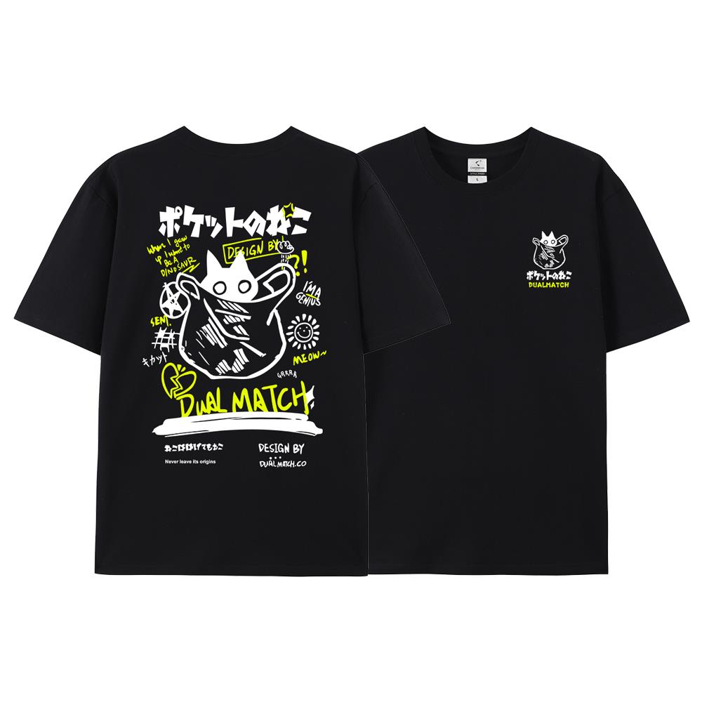 

Футболки с рисунками для мужчин и женщин, летние футболки с короткими рукавами Harajuku Kawaii Cat Printed, уличная одежда для пар, свободная одежда, топы Y2K XXXXXL чёрный