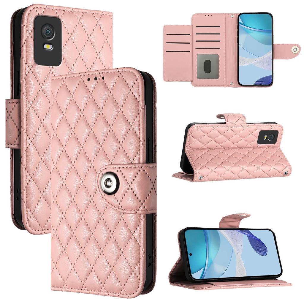 6-Color PU Leather Diamond Check-Patterned Wrist Strap Wallet Phone Case for TCL 305,TCL 306,TCL 30,303,30T,40 SE,403,408,T-Mobile REVVL 7 Pro...
