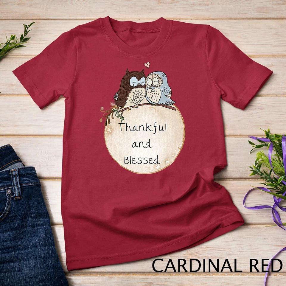 Womens Thankful and Blessed Owls Inspirational Unisex T-shirt 3 M