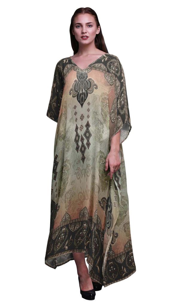 Phagun Floral Damask Ladies Plus Size Kaftan Summer Wear Beach Coverup Kimono