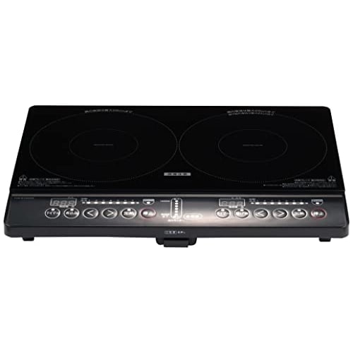 Yamazen 2 Burner IH Stove IH Cooking Heater 1400W IH Cooker No Construction Required (Width 56cm Type) Equipped with Stew Mode Silent Design Black YEM