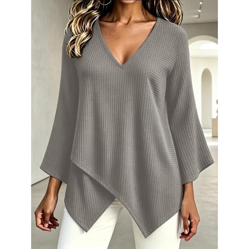 DICFY Women's Fashion Casual Long Sleeve V-Neck Blouses & Shirts