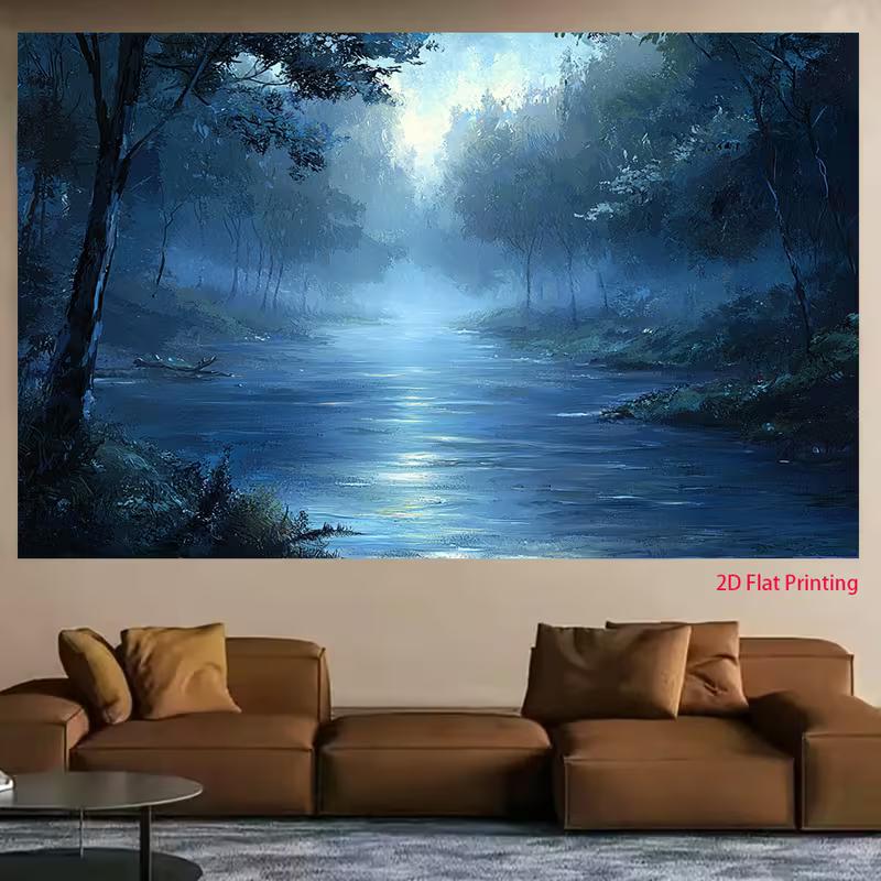 2D Dreamy Forest River Backdrop Misty Blue Trees Studio Portrait Background