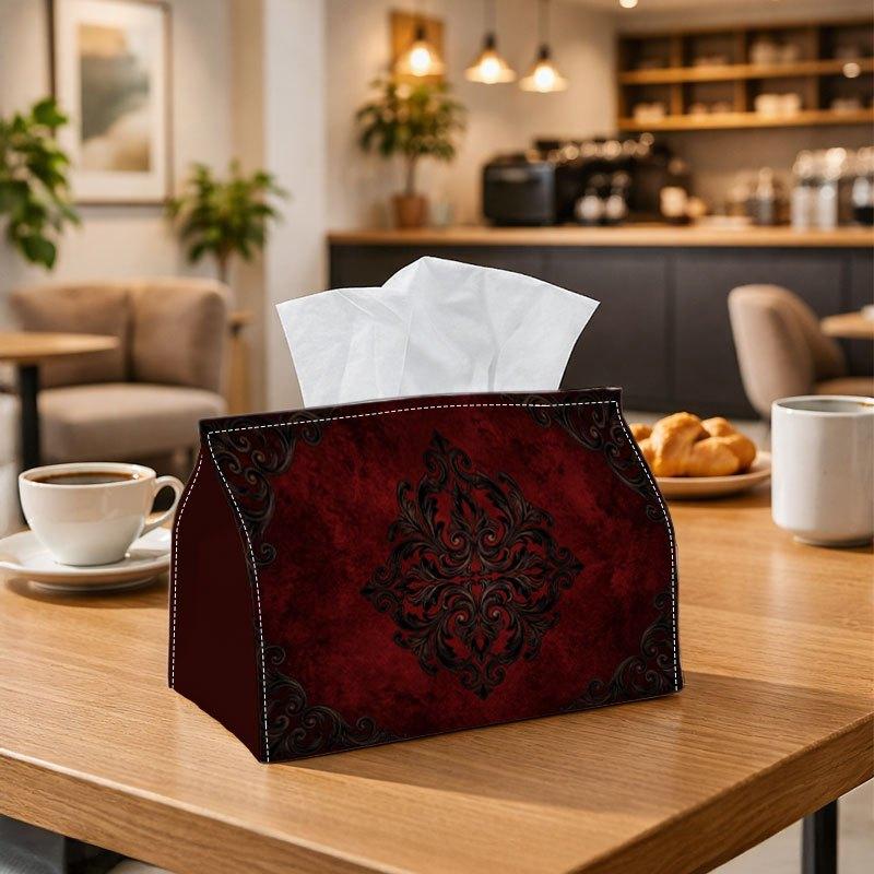 1pc Vintage Baroque Mandala Tissue Box Cover with Dark Red Elegant Fabric Dispenser, Reinforced Edges & Washable End Suitable for Home, Office, Decor