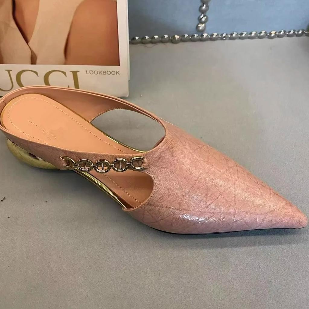 Women Flats Slippers Sandals Pointed Toe Mules  2026 New Summer Shoes Trend Dress Comfort Leather Sandalias De Mujer