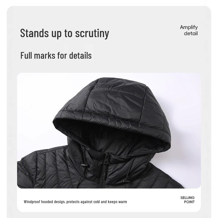 Unisex Lightweight Hooded Short Down Jacket – Versatile Ribbed Winter Coat