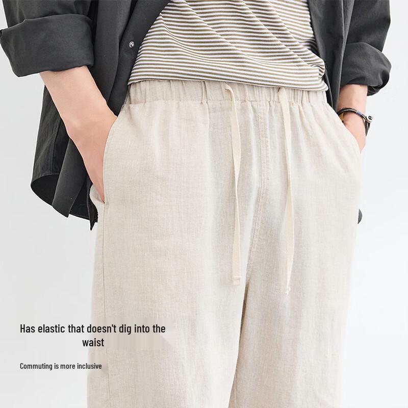 Jinjue Men's 100% Linen Straight-Leg Casual Pants