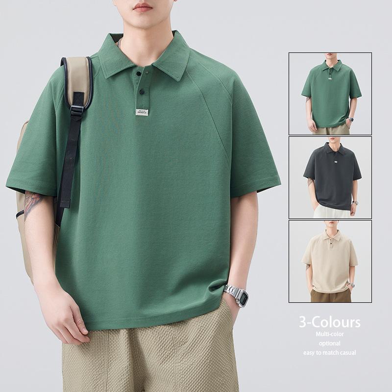 Polo shirt short-sleeved men's 2026 new slim fit breathable pique cotton men's half-sleeved T-shirt lapel raglan