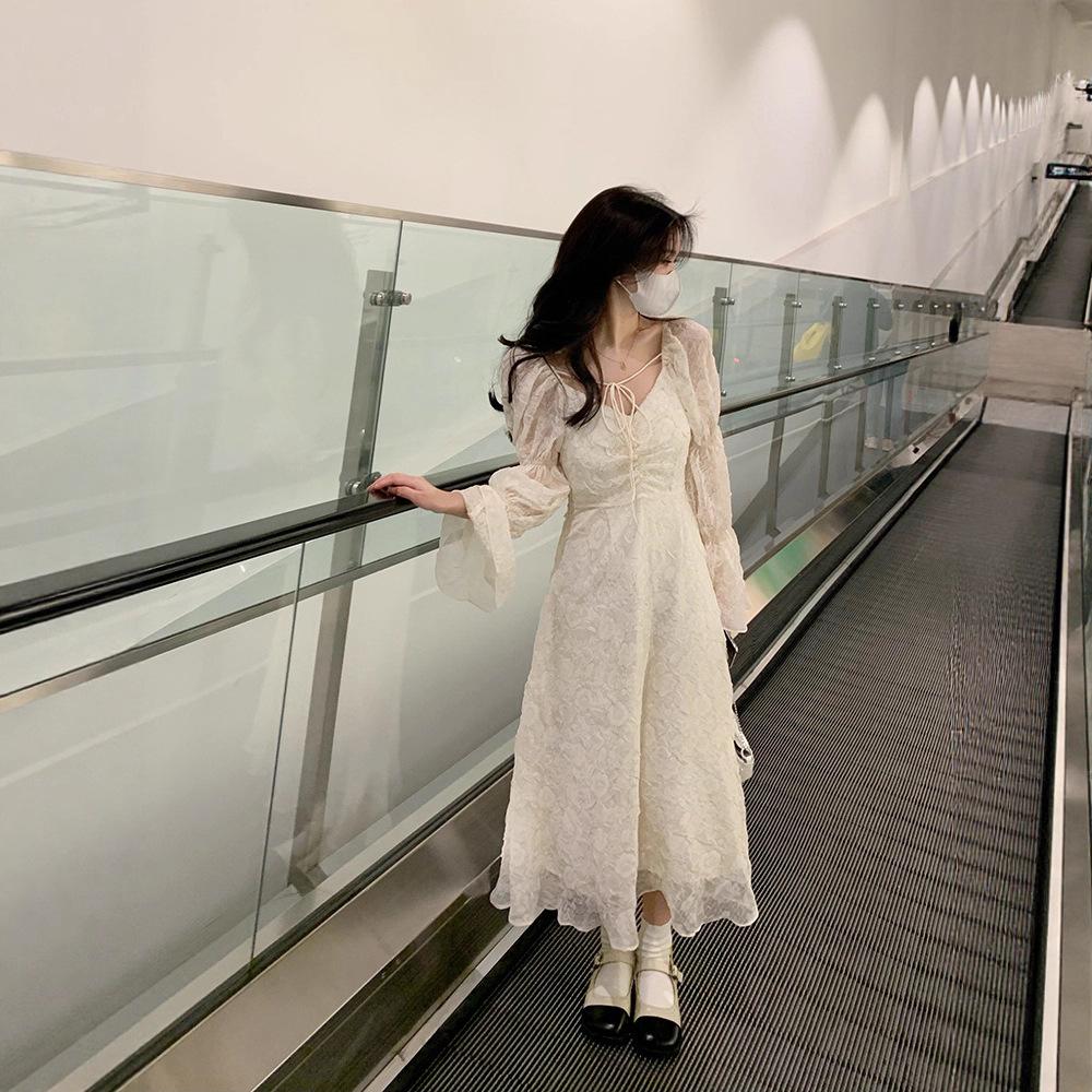 Hepburn French Long Dress Autumn Dress New Design Sense Is Very Fairy Waist Thin Long Sleeve Dress Children