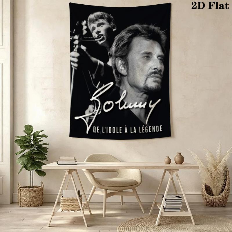 Johnny Hallyday Best Live Performances Tapestry Wallmounted Fashion Print Home Decor Background Wall Hanging Cloth Christmas Gift