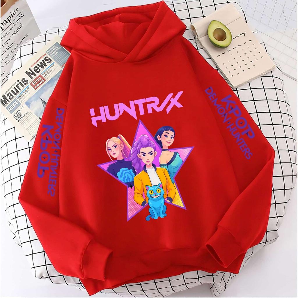 2025 KPop Devil Hunter Cartoon Girl Hooded Sweatshirt Warm Children's Korean Wave Fashion Casual Top Casual Girl Clothing