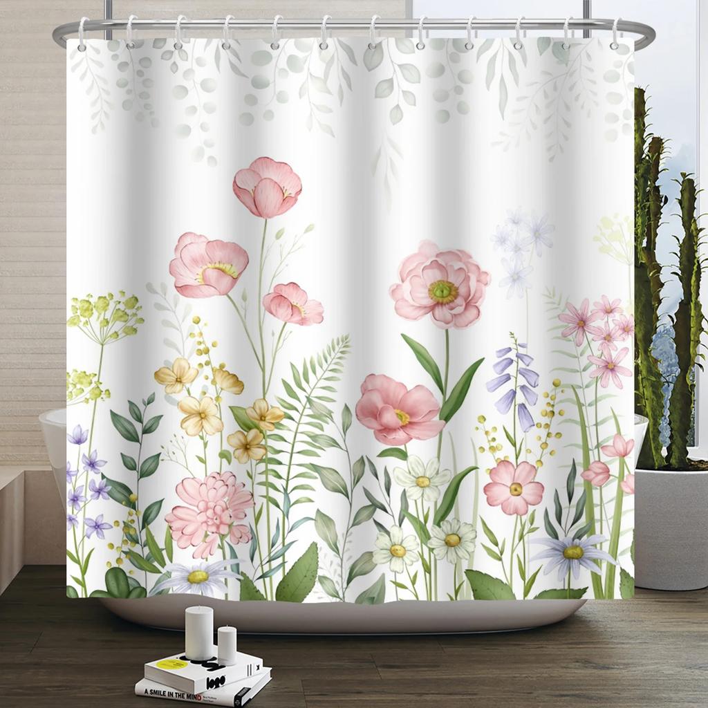 Floral Duschvorhang für Badezimmer Vintage Blume Schmetterling Wasserdichter Stoff Boho Badewanne Badezimmervorhang Mit Haken 180x240