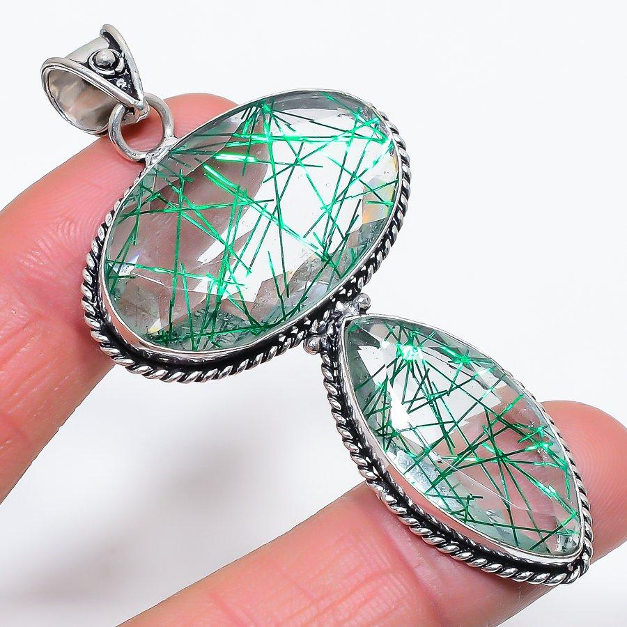 

Natural Green Rutile Gemstone 925 Sterling Silver Jewelry Pendant 2.96 O9z13
