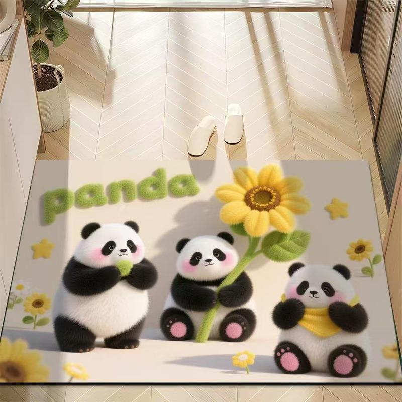 Cute Panda Diatomite Bath Mat - Super Absorbent Fast Dry Door Mat Anti-Slip Waterproof Floor Mat for Bathroom Kitchen Laundry Room