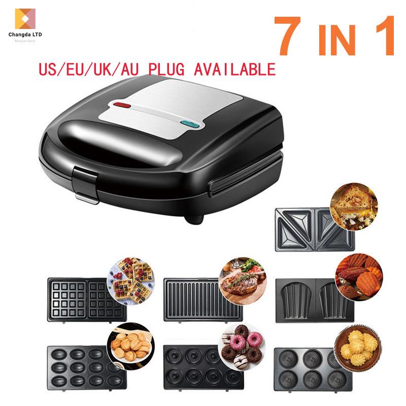 7-in-1 Sandwich, Waffle & Donut Maker with Detachable Plates for Breakfast & Baking EU Standard чёрный