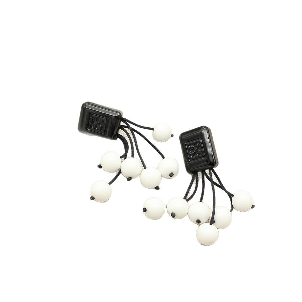 MONIES High-End Women's Wood Tassel & Glass Bead Long Earrings