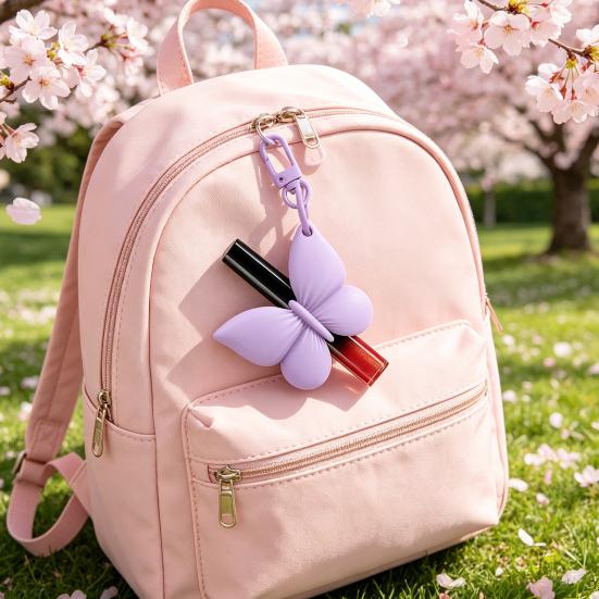Lippenstifthalter mit elastischer Silikontasche Schlüsselanhänger Schmetterlingsform Lippenstift-Träger für dünne Lippenbalsam- und Lipgloss-Tuben